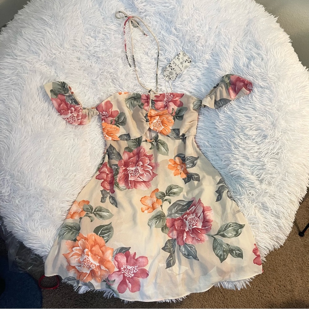 Halter floral Ruffle cold Off Shoulder Boho Dress